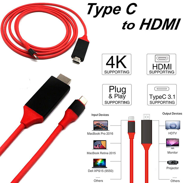 สายต่อภาพขึ้นจอใหญ่ USB-C to HDMI รองรับ 4K ยาว 2 เมตร ต่อมือถือ/โน้ตบุ๊กเข้าทีวี โปรเจคเตอร์
