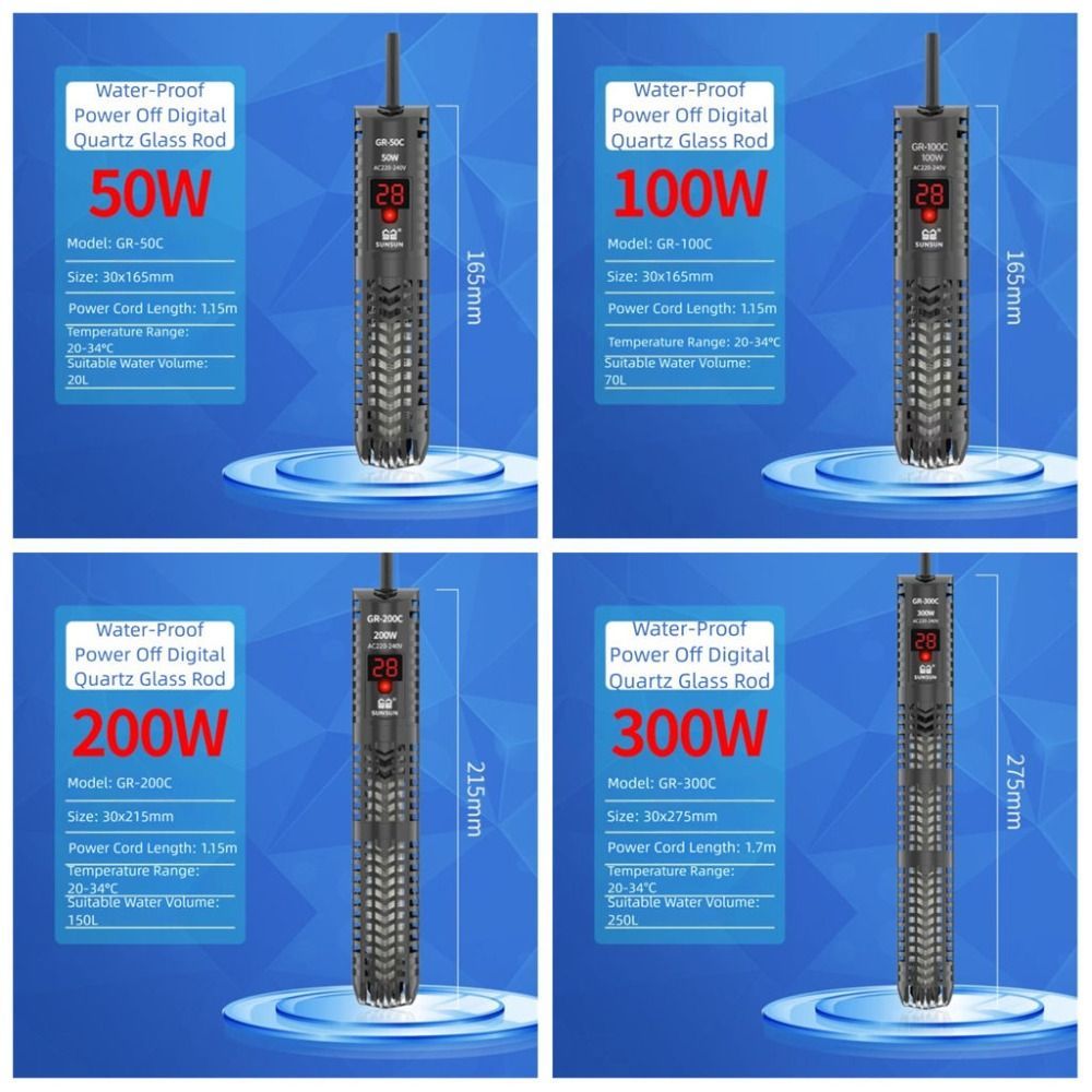 RIPPL แท่งทําความร้อนตู้ปลา,ควบคุมอุณหภูมิภายนอก GR -Proof Glass Digital Display ก้านทําความร้อน,ประหยัดพลังงาน LCD Digital Display Aquarium เครื่องทําความร้อนตู้ปลา 4