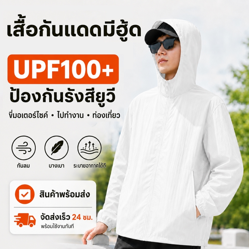 GENIO LAMODE เสื้อกันลมกันแดด UPF 100+ ผ้าไหมน้ำแข็ง มีกระเป๋าด้านข้าง 3