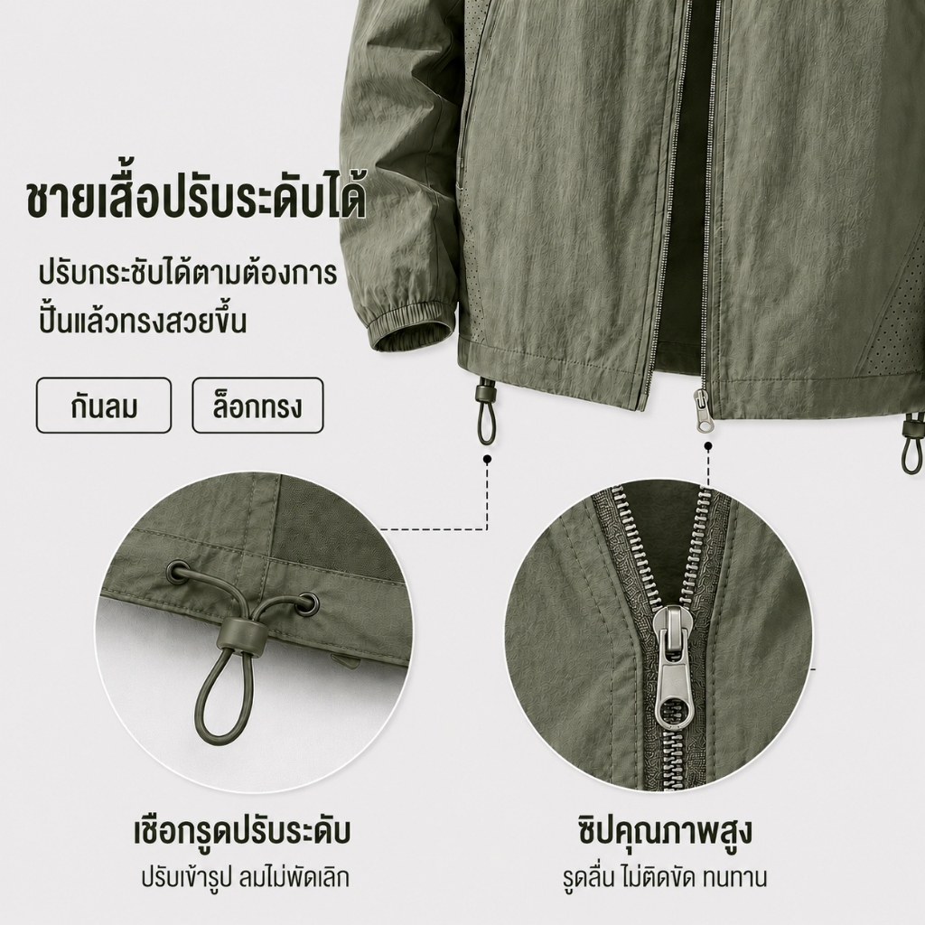GENIO LAMODE เสื้อกันลมกันแดด UPF 100+ ผ้าไหมน้ำแข็ง มีกระเป๋าด้านข้าง 7