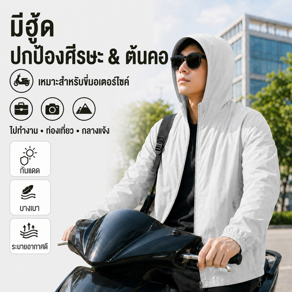 GENIO LAMODE เสื้อกันลมกันแดด UPF 100+ ผ้าไหมน้ำแข็ง มีกระเป๋าด้านข้าง 8